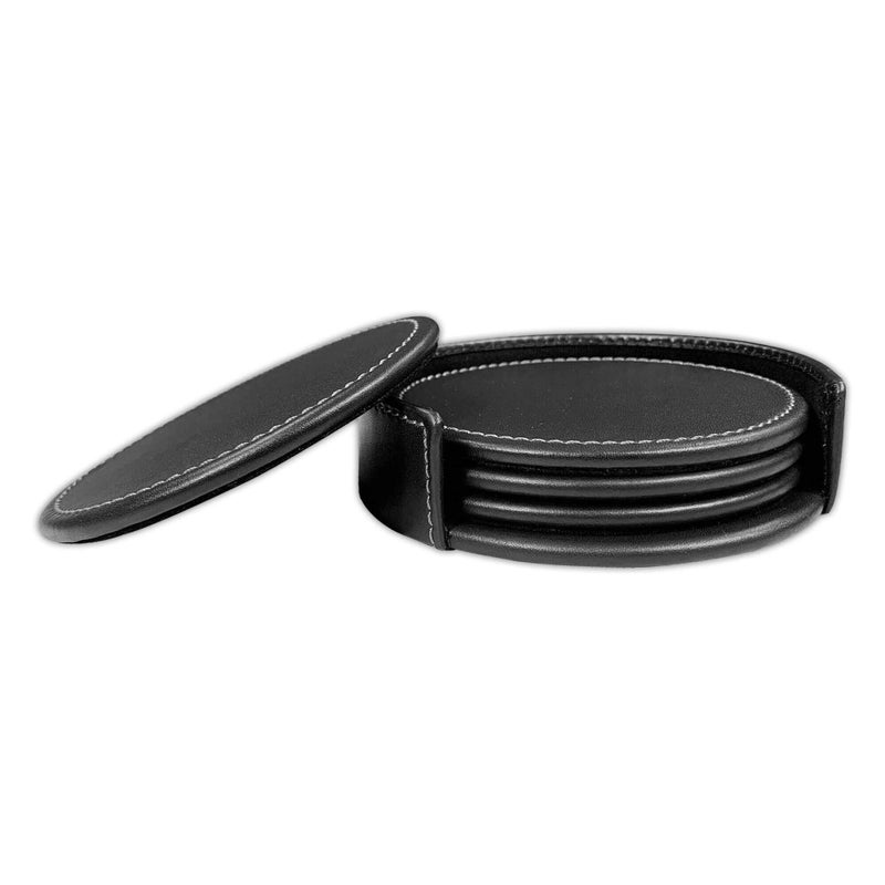 Dacasso Rustic Black Leather 4-Round Coaster Set - Image 3